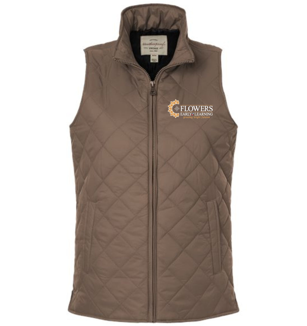Ladies Weatherproof Embroidered Vintage Diamond Quilted Vest